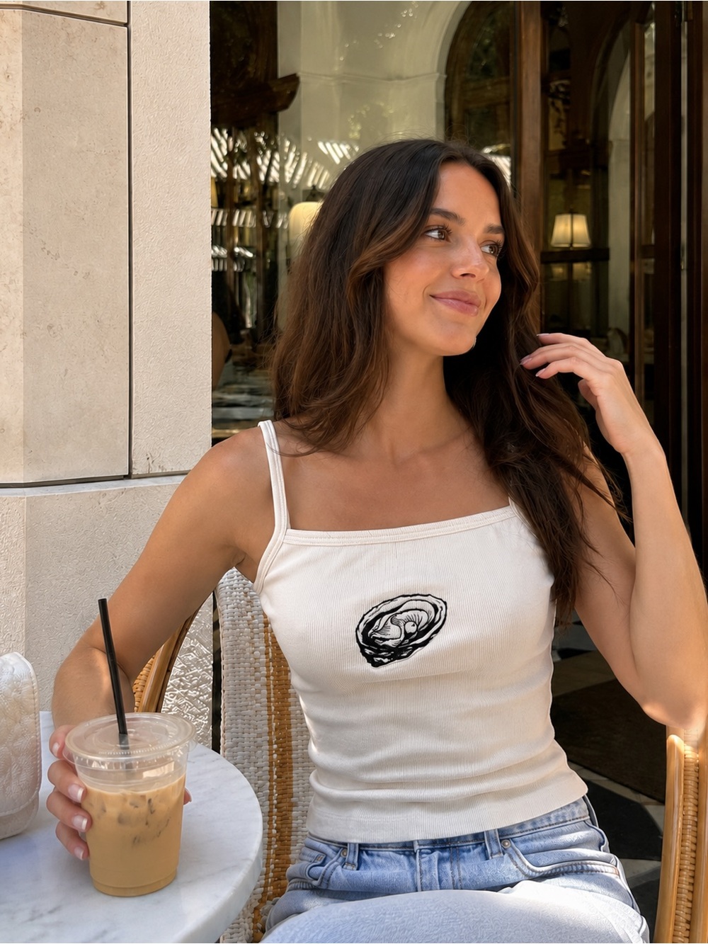 White Embroidered Oyster Ribbed Tank Top Cami S NWT